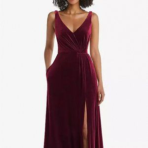 Velvet Maxi Dress with Shirred Bodice and Front Slit..TH085...Cabernet...Size 2